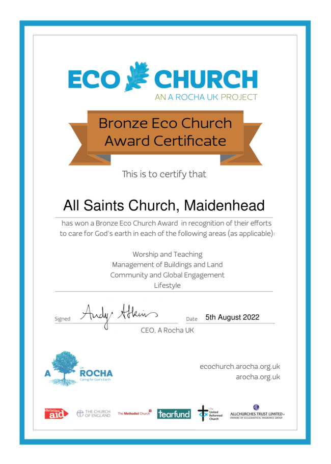 All Saints Church, Maidenhead - Eco Church Bronze Certificate.png